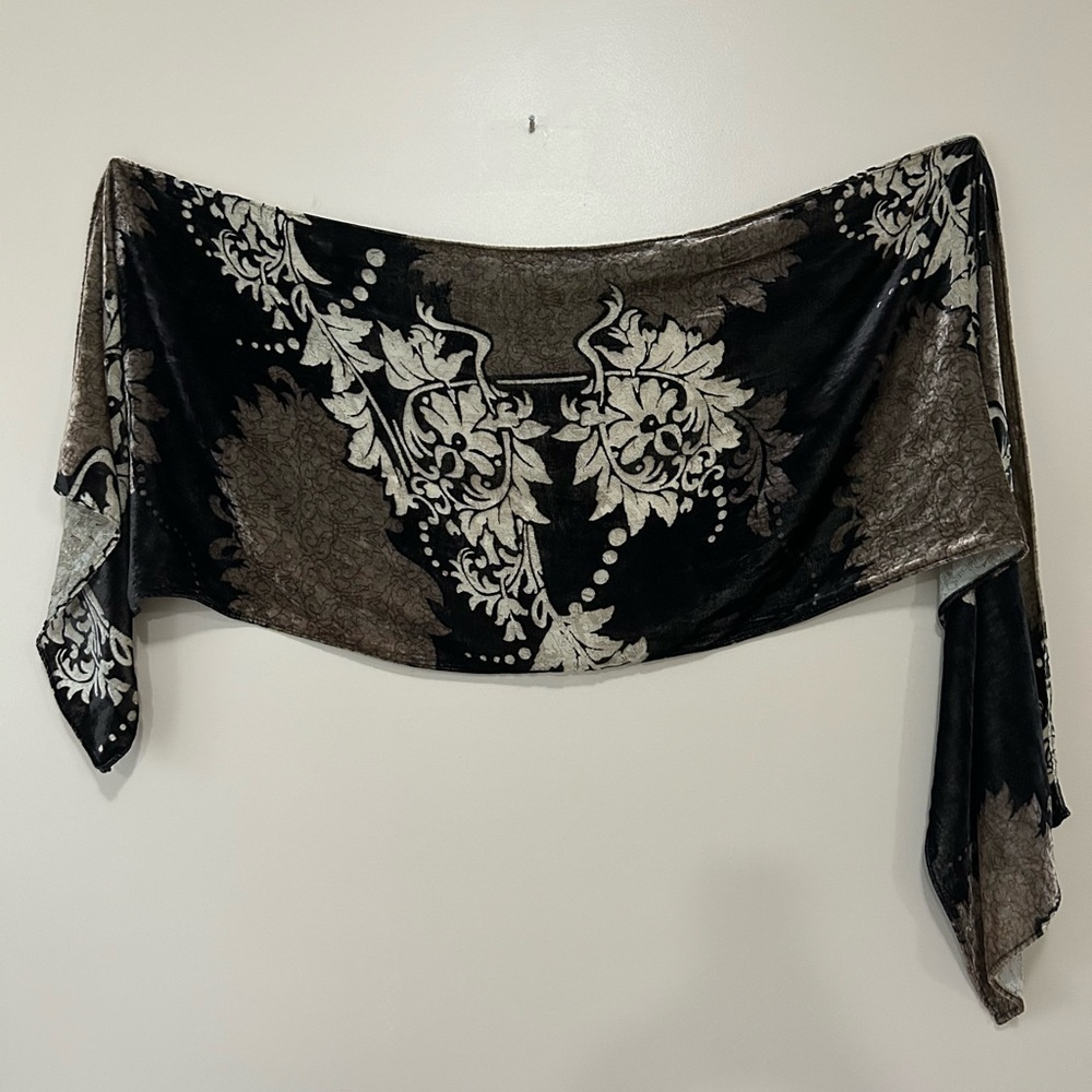 Chicos Silk Blend Scarf / Wrap Brown Black and Cream